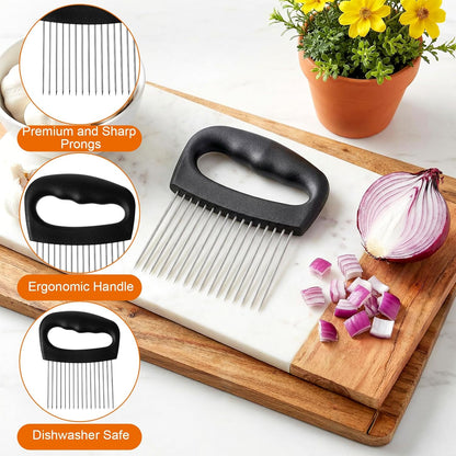Onion Slicer Holder Extra Large Onion Holder for Slicing Tomato Slicer With 16 Long Needles Vegetable Chopper Tomato Potato Meat Tenderizer Stainless Steel Black