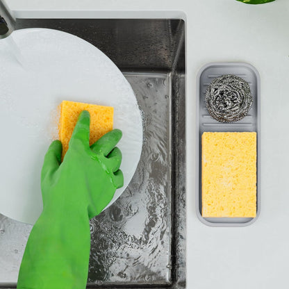 Zulay Kitchen (9x3.5in Sponge Holder for Kitchen Sink - Flexible Heavy-duty Multipurpose Sink Caddy - Counter Organizer for Kitchen, Bathroom, Makeup, Trinkets & More! (Grey)