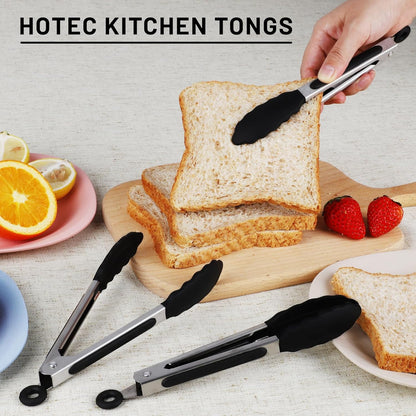 Hotec Silicone Kitchen Tongs for Cooking 9-Inch Serving Tongs with Silicone Tips, Set of 3 (Gradient Blue)