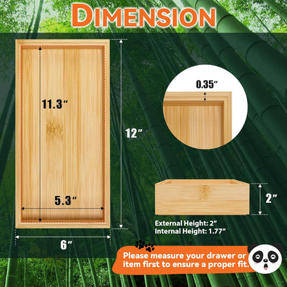 Lixple Bamboo Drawer Organizer, Narrow Stackable Cutlery Tray for Kitchen, 2 Pcs Silverware & Utensil Box, 12" x 3" x 2" (Outer), 11.3" x 2.3" x 1.77" (Inner)