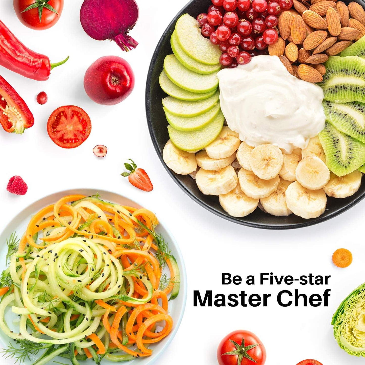 Spiralizer Attachment (5 Blades) Compatible with KitchenAid Stand Mixer, Comes with Peel, Core and Slice, Vegetable Slicer (Not KitchenAid Brand Spiralizer)