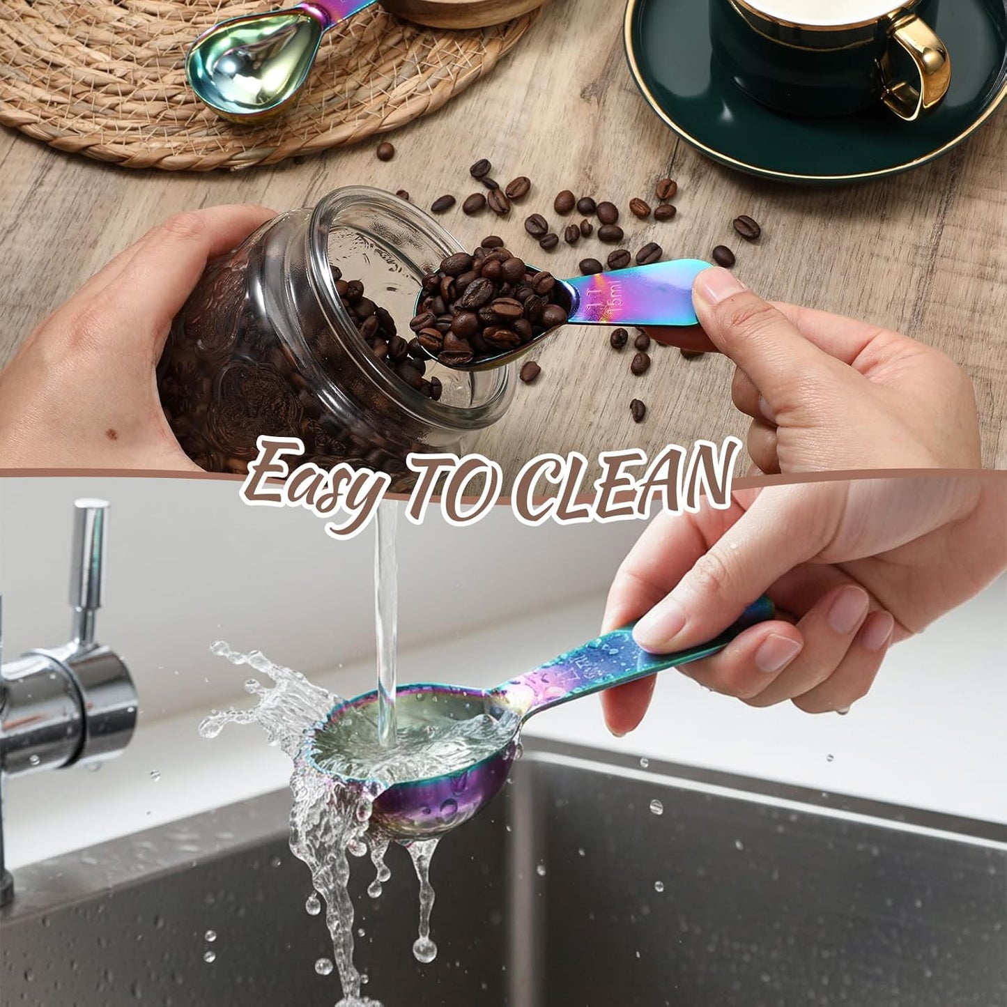 2 Pcs Stainless Steel Coffee Scoop Set 1 & 2 Tbsp Measuring Spoons Short Handle Coffee Measuring Scoop Metal Tbsp Scoops for Coffees Beans Tea Sugar