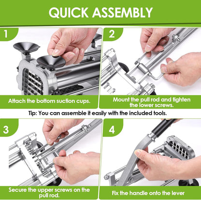Manual French Fry Cutter for Potatoes with Interchangeable Blades, Handheld Stainless Steel Potato Slicer for Home and Commercial Use (1/2'' & 3/8'' & 1/4'')