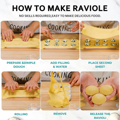 Ravioli Maker Press, Ravioli Press Mold Set - 1.85" Squares Ravioli Stamp Maker Cutter with Wood Rolling Pin, 2.6" Empanada Maker Press Kit and Ravioli Wheel, Makes 8 Ravioli