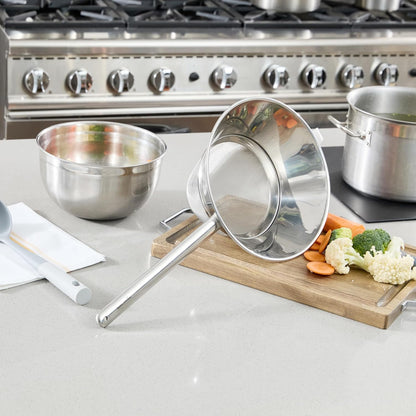 Restaurantware Fine Mesh Strainer Set of 3 Different Sizes with Silicone Handle Stainless Steel Extra Fine Mesh Strainer Heat-Resistant Handle Dishwasher-Safe for Rice, Quinoa, Pasta