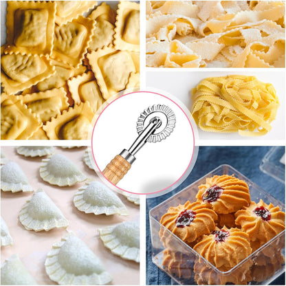 Pastry Cutter, Dough Stamp Cutter/Crimper, Pastry Wheel Cutter Tool, Stainless Steel Pasta Cutters Wheel with Wooden Handle for Home and Kitchen Use, 1.54inch