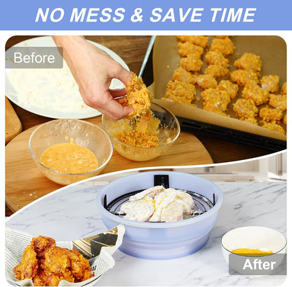 FJNATINH Collapsible Batter Bowl - Mess Free Better Breader Shaker Bowl with Lid Breading Shaker Container - Great for Fried Fish, Fried Chicken, Onion Rings, Wings & More,No Leak,Easy to Store
