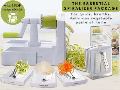 Brieftons 7-Blade Vegetable Spiralizer: Zucchini Spiral Slicer & Veggie Noodle Maker, Japanese Steel Blades, Catch Container, Strong Suction Cup, Blade Caddy, 4 eBooks | Low Carb, Vegan, Gluten-Free