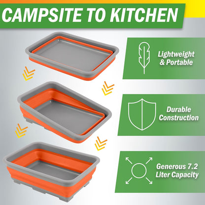Collapsible Cleaning Caddy - Portable Multi-use Wash Basin, Dish Tub, or Ice Bucket with 7.27L Capacity for Camping and Tailgating by Wakeman (Red)
