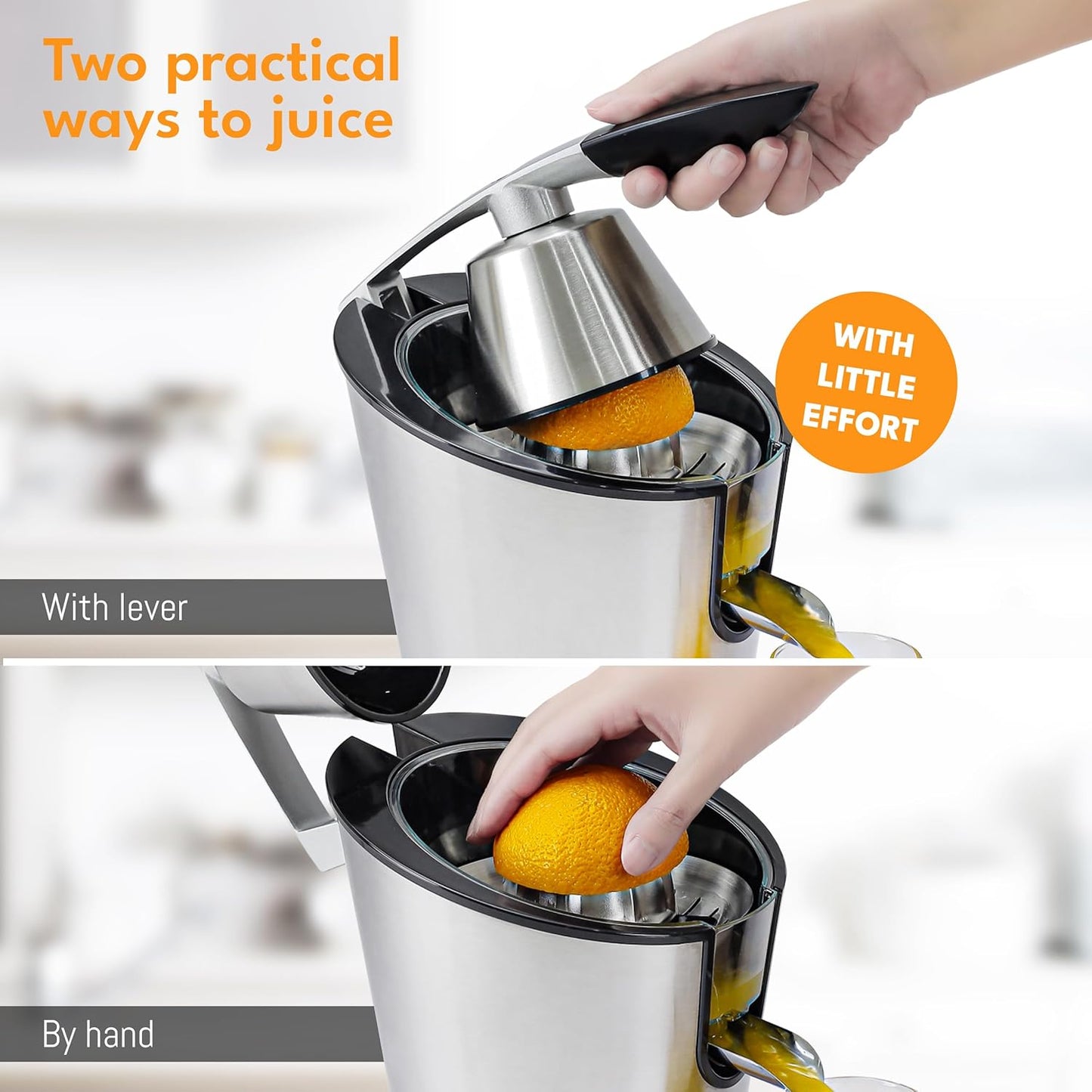 LEBENLANG Orange Juicer Electric - 2 cones & BPA-free I High juice yield & Large Volume I 24oz Lemon Juicer Squeezer I Electric Citrus Juicer Orange Juice Press Juicers Exprimidor De Naranjas Limones
