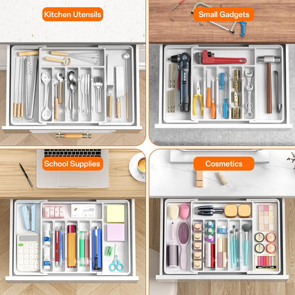 RoomHacks Large Silverware Organizer,Expandable Utensil Drawer Organizer,BPA Free Utensil Holder,Adjustable Silverware Tray Cutlery Drawer Organizer for Kitchen Flatware,Large,Black (6-8 Slots)