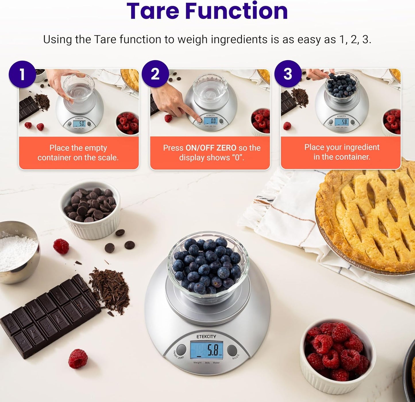 Etekcity 0.1g Food Kitchen Scale, Bowl, Digital Grams and Ounces for Weight Loss, Dieting, Baking, Cooking, and Meal Prep, 11lb/5kg, Stainless Steel Silver