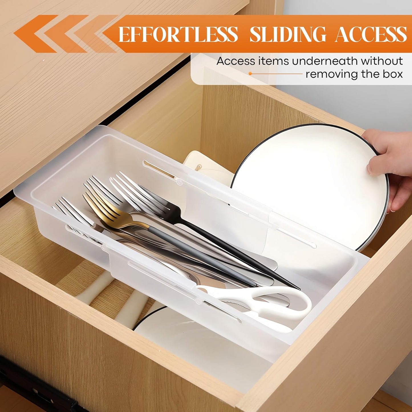2 Pack Deep Drawer Organizer Bins, Adjustable Sliding Drawer Organizer Bin Expandable Tray for Kitchen Utensils, BBQ Tools, Towels, Durable Plastic Sliding for Easy Storage (12.4" to 18”)