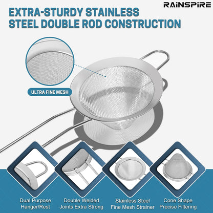 Upgraded 3.3" 304 Stainless Steel Fine Mesh Strainers for Kitchen, Cocktail Strainer Tea Coffee Juice Strainer Food Strainer Mini Sieve Strainer, Silver