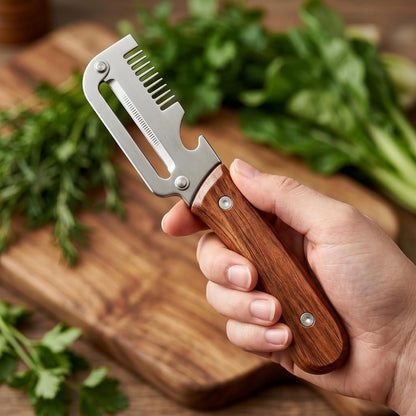 2026 Upgrade 3-in-1 Veg Peeler, Wood Handle Thick Stainless Steel Wide Blade, Scallion Shredder & Bottle Opener, Ultra-Sharp Multi Peeler for Potato Carrot Kitchen Camping Travel (1pcs+1ps)