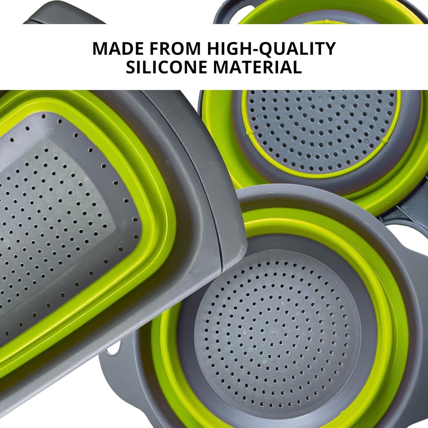 Green Kitchen Strainer Colander Set - 2 PCS Multifunctional Colander Silicone Food Strainers for Kitchen for Pasta and Spaghetti Collapsible with Plastic Handles