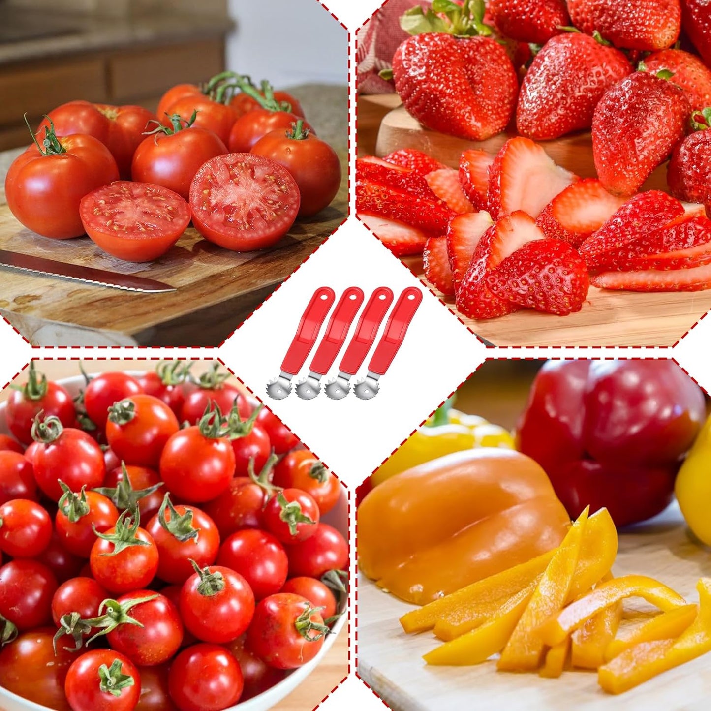 4PCS Tomato Corer Tool, Strawberry Corer Tool, Stainless Steel Strawberry Stem Remover Handle with Hole for Fruit Vegetable Stem Remover Efficient Kitchen Gadget