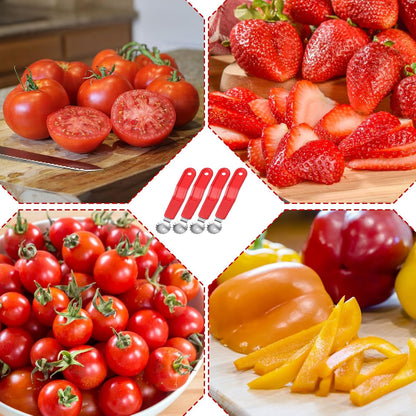 4PCS Tomato Corer Tool, Strawberry Corer Tool, Stainless Steel Strawberry Stem Remover Handle with Hole for Fruit Vegetable Stem Remover Efficient Kitchen Gadget