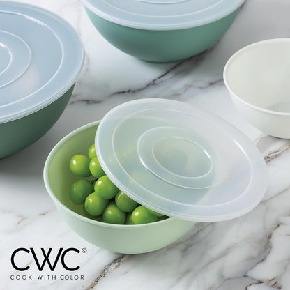 COOK WITH COLOR Mixing Bowls with Lids - 12 Piece Plastic Nesting Bowls Set includes 6 Prep Bowls and 6 Lids, Microwave Safe Mixing Bowl Set, Black Embossed - Colors B