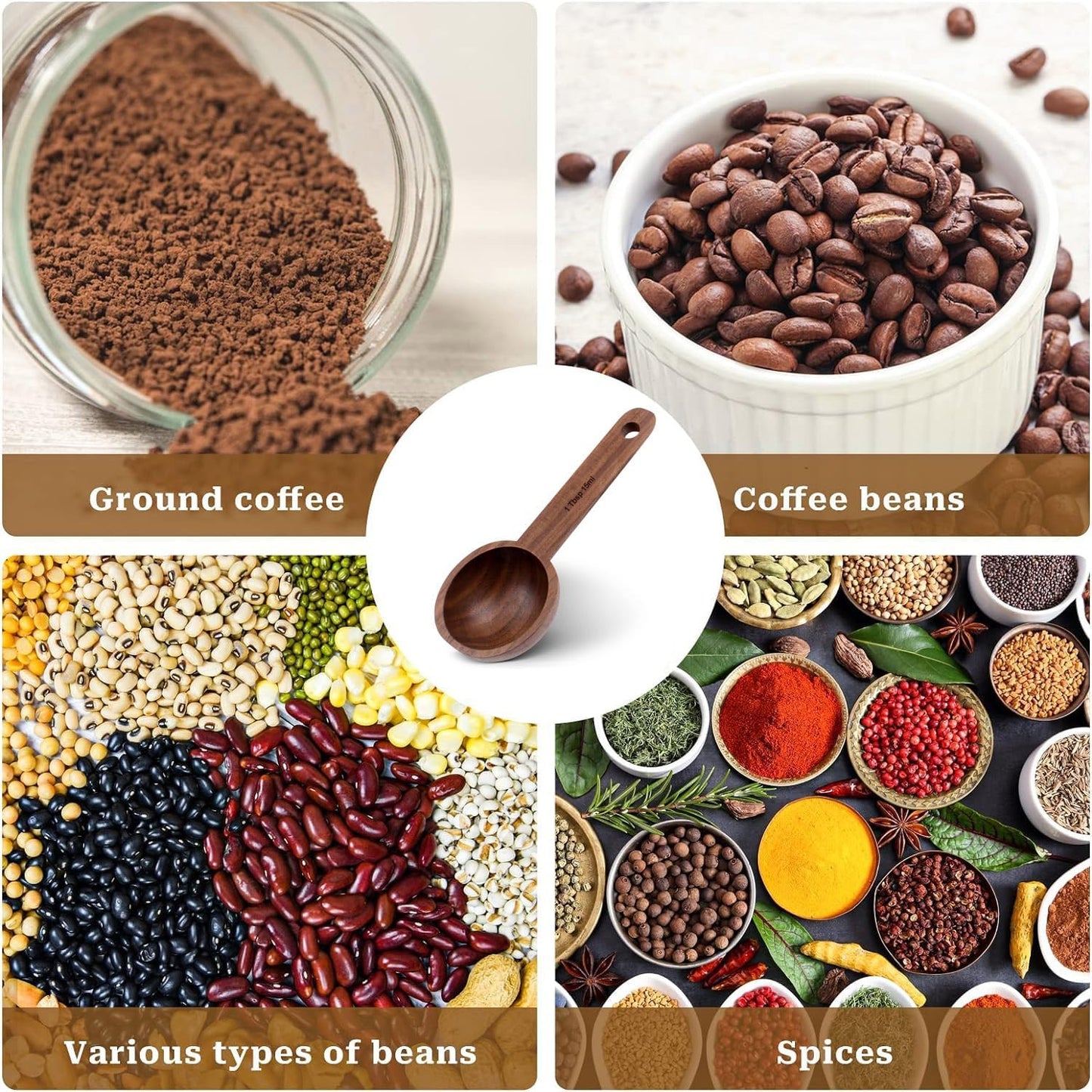 Beech Wooden Coffee Scoop - 15ml Tablespoon Measuring Spoon for Coffee Grounds, Whole Beans, or Tea - Home Kitchen Accessories (1 Pack)