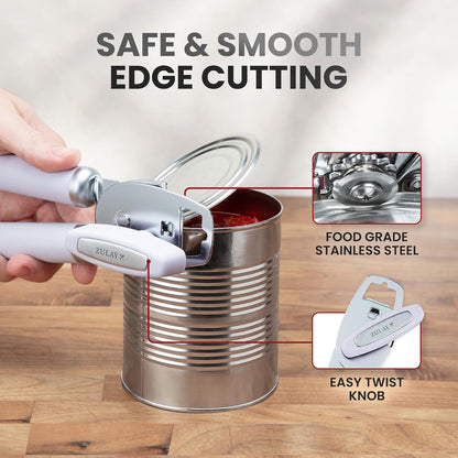 Zulay Kitchen Heavy Duty Stainless Steel Can Opener Manual with Bottle Opener - Rust Proof Manual Can Opener With Turn Knob & Comfy Soft Grip Handles - Cherry Red - Colors B