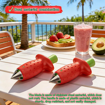 Strawberry Huller Stem Remover, Stainless Steel Fruit Corer Tool for Strawberries, Tomatoes, Pineapples, Red/Green, 2 Pack