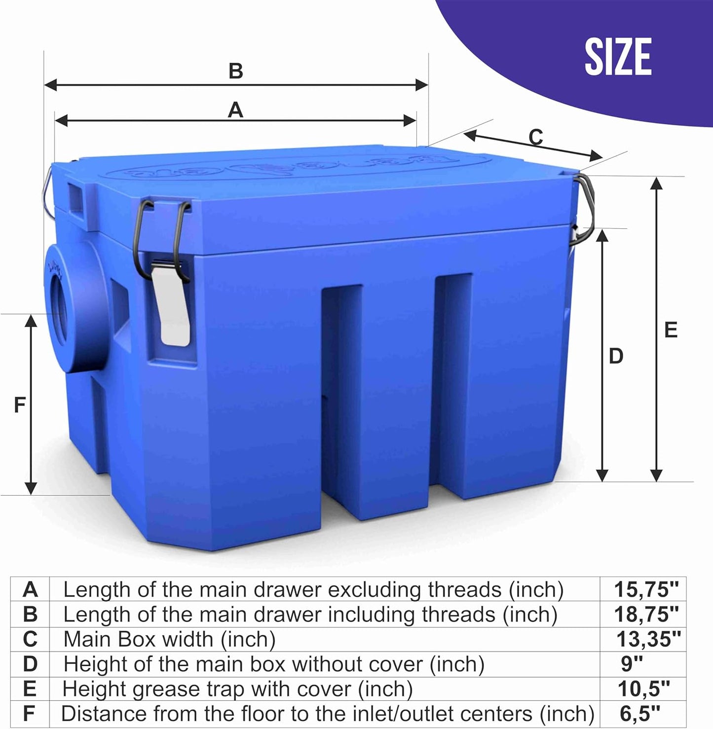BESEDER Grease Trap Interceptor plastic 10 GPM (20 lb Capacity) Commercial Kitchen