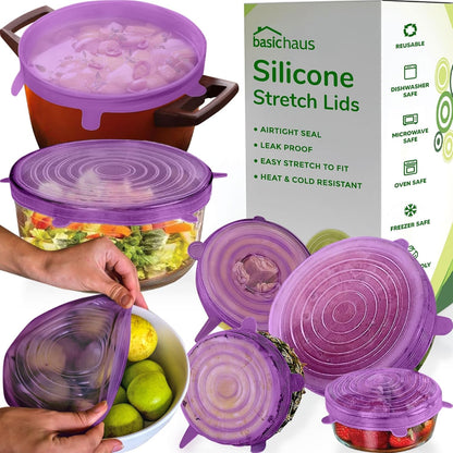 Reusable Silicone Stretch Lids for Food Storage in Fridge - Elastic Heat-Resistant Bowl Covers, Cups, Cans, Jars - Universal Food Grade Lid for Round and Rectangle Containers - Dishwasher Safe -7 Pack