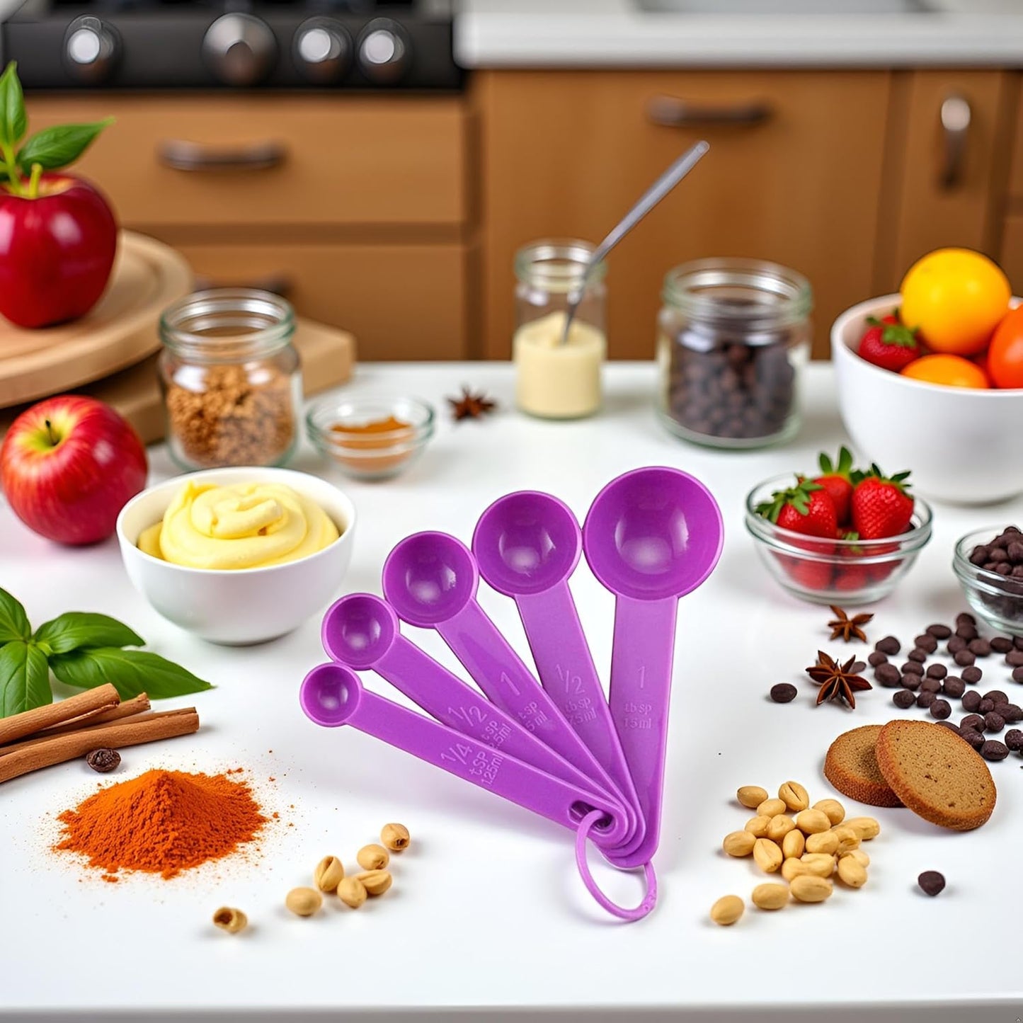 5Pcs Measuring Spoon for Baking White Plastic Teaspoon Tablespoon X9G5 Tool Measuring Utensil,Fits in Spice Jars Purple Gift Measuring Dry and Liquid Ingredients