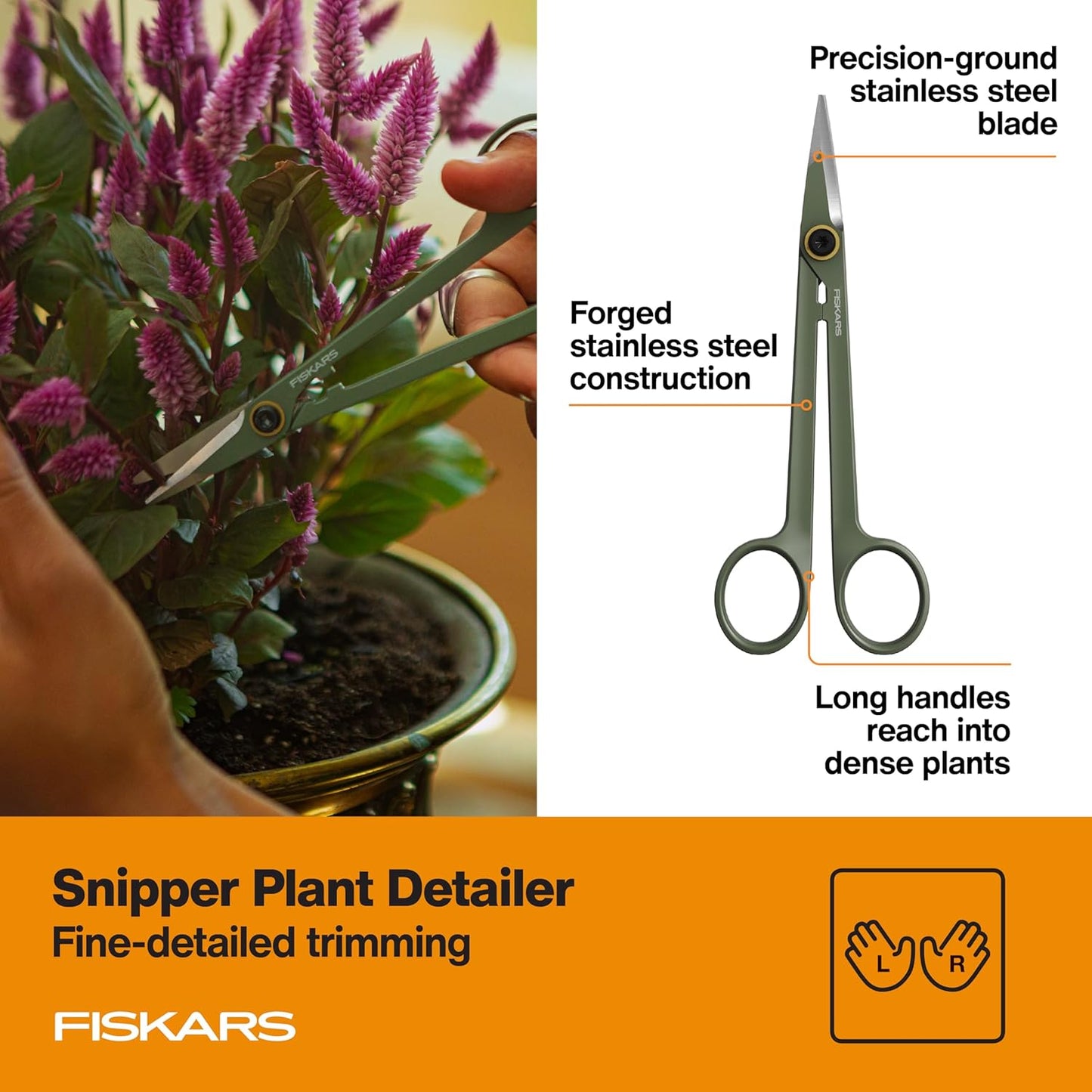 Fiskars Indoor Plant Care 3-Piece Set, Precision Gardening Tools with Nesting Storage Caddy, Detail Snips, Stem Shears & Bypass Pruner for Trimming & Shaping Houseplants, Stainless Steel Blades, Green