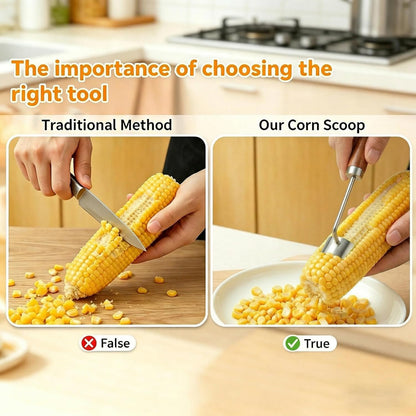 2Pcs Corn Peeler 2026 Upgrade, 304 Stainless Steel Curved Blade Corn Cob Stripper with Wooden Handle, Ergonomic Kernel Remover for Fresh, Cooked, or Frozen Corn