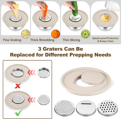 TeamFar Mixing Bowls, 6 PCS Stainless Steel Nesting Salad Bowl with Lids & 3 Graters, For Kitchen Cooking Serving Prepping, Airtight & Non-Slip, Size 4.6/3.5/2/1.5/1/0.7 QT, Black