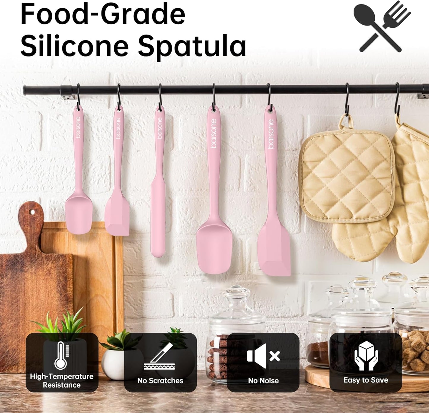 5-Piece Silicone Spatula Set - Heat Resistant 446°F Food Grade BPA Free, Nonstick Cookware Safe Dishwasher Safe Kitchen Tools for Baking, Cooking, Stirring, Multicolor.