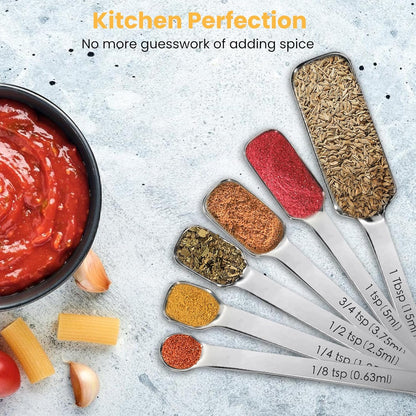 21 Pieces YUNNKEEY Measuring Cups and Spoons Set - Includes 7 Stainless Steel Measuring Cups, 8 Rectangular & 5 Mini Measuring Spoons with Leveler Fits Spice Jars, Ideal for Dry and Liquid Ingredients