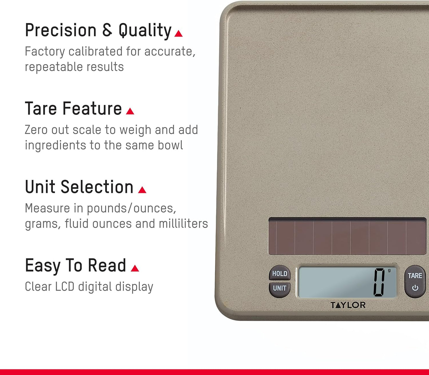 Taylor Light Powered Digital Kitchen Scale, Coffee Husk Blend Material, Solar Panel with Endless Power, No Batteries Needed, Energy-Saving, 11lb Capacity, Beige