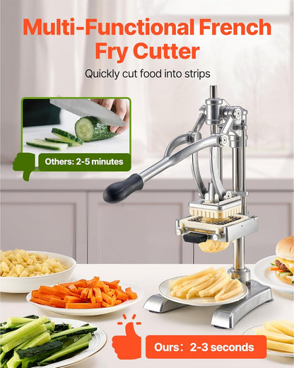 VEVOR French Fry Cutter, Ergonomic Potato Slicer with 3 Blades (1/2", 3/8", 1/4") & Juicer Plate, Easy-Replace Vegetable Chopper Dicer for Carrot, Onion, Lemon, Ideal for Home & Commercial Kitchens