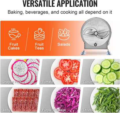 VEVOR Electric Vegetable Slicer, 0-0.5"/0-12mm Thickness Adjustable Commercial Slicer Machine, Convertible to Manual, Stainless Steel Food Cutter Slicing Machine, for Potato, Lemon, Tomato, Apple