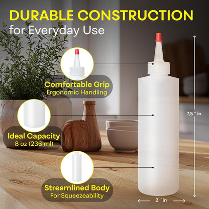 Professional Squeeze Bottles with Red Cap Restaurant-Grade Condiment Dispensers for Sauces, Ketchup, Mustard, BBQ - BPA-Free Plastic Kitchen Bottles, Perfect for Home & Commercial Use (2, 8o'z)