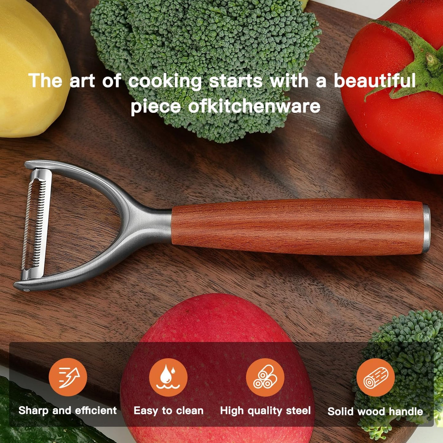 Serrated Blade Premium I Type 304 Stainless Steel Multifunctional Kitchen Peeler Real Wood Handle Ultra Sharp Blade Vegetable Potato Apple（Agarwood）