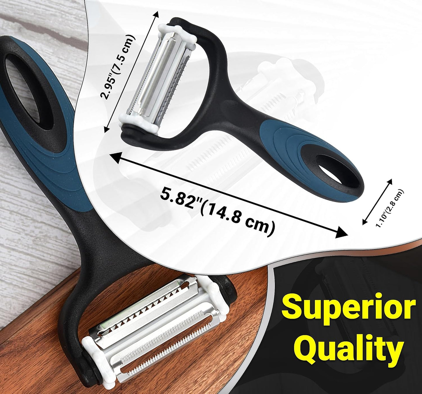 Julienne Peeler (3 Blades, 360° Rotating) Y Peelers for Potato Vegetable Carrot Cucumber & Fruits – Multifunction Stainless Steel Blades, Anti Slip Handle