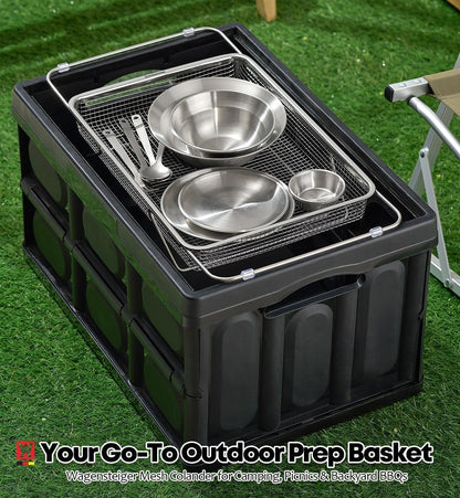 WAGENSTEIGER Extendable Dish Rack with Feet, Vegetable Colander Basket, Stainless Steel Dish or Silverware Drying Rack, Ultimate Kitchen Organizer Over the Sink (12.40 x 5.12 x 2.36 Inches)