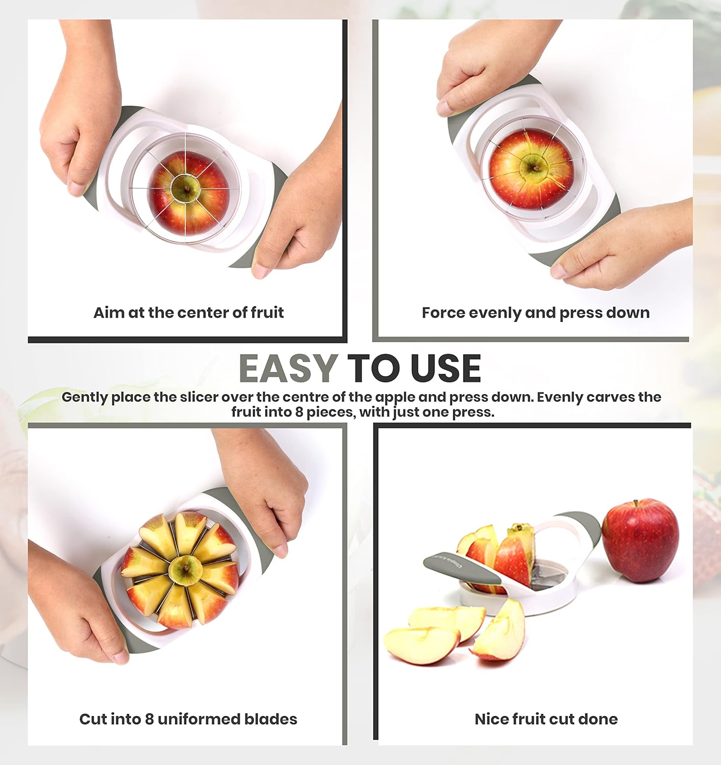 Utopia Kitchen Apple Corer and Slicer Fruit Cutter Apple Divider Wedger Stainless Steel Slicer for Fruits and Vegetables Ergonomic Handle Easy Grip 8 Sharp Blades Grey