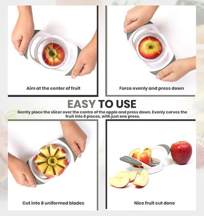 Utopia Kitchen Apple Corer and Slicer Fruit Cutter Apple Divider Wedger Stainless Steel Slicer for Fruits and Vegetables Ergonomic Handle Easy Grip 8 Sharp Blades Grey
