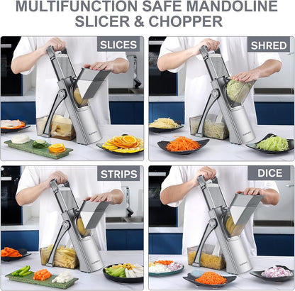 SupMaKin Upgrade Safe Mandoline Slicer Plus, Vegetable Chopper, Potato Slicer, Food Slicer Onion Chopper, Fry Cutter, Veggie Salad Dicer Kitchen Chopping Artifact Gifts (Blue)