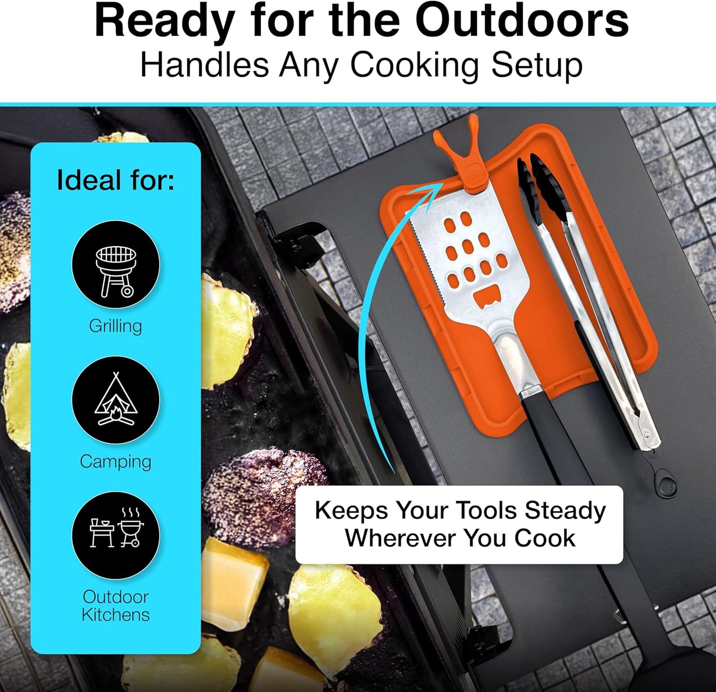 Nottaslip Utensil Prong Pot Spoon Holder - Premium Silicone Spoon Rest - Heat-Resistant to 550°F, BPA-Free, Dishwasher Safe Utensil Pot Clip, Fits Most Pots & Pans - Non-Slip Silicone - 2PK, Black