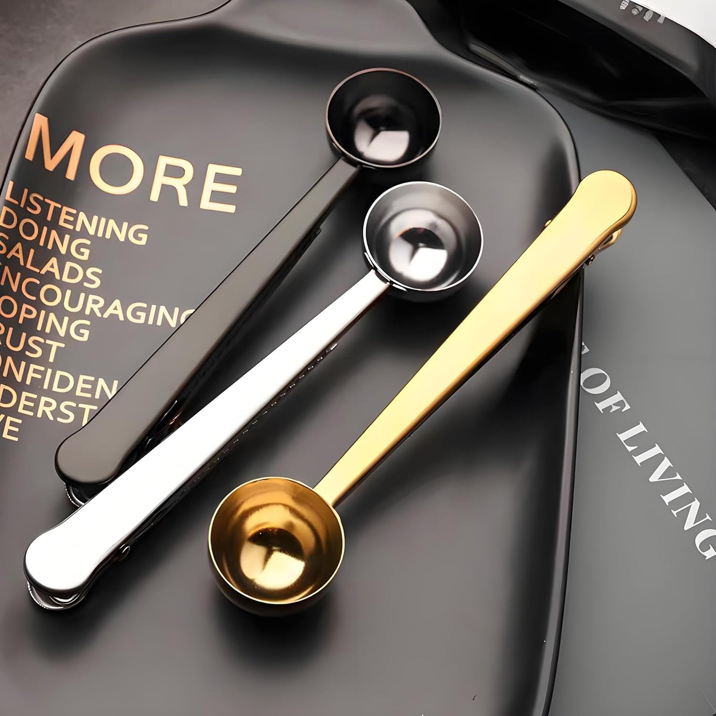 Coffee Scoop Spoon with Bag Clip 2 Pcs,1 Tbsp Stainless Steel Long Handle Measuring Spoons for Ground Coffee and Beans, Loose Tea and Powder(Silver / 15ML)