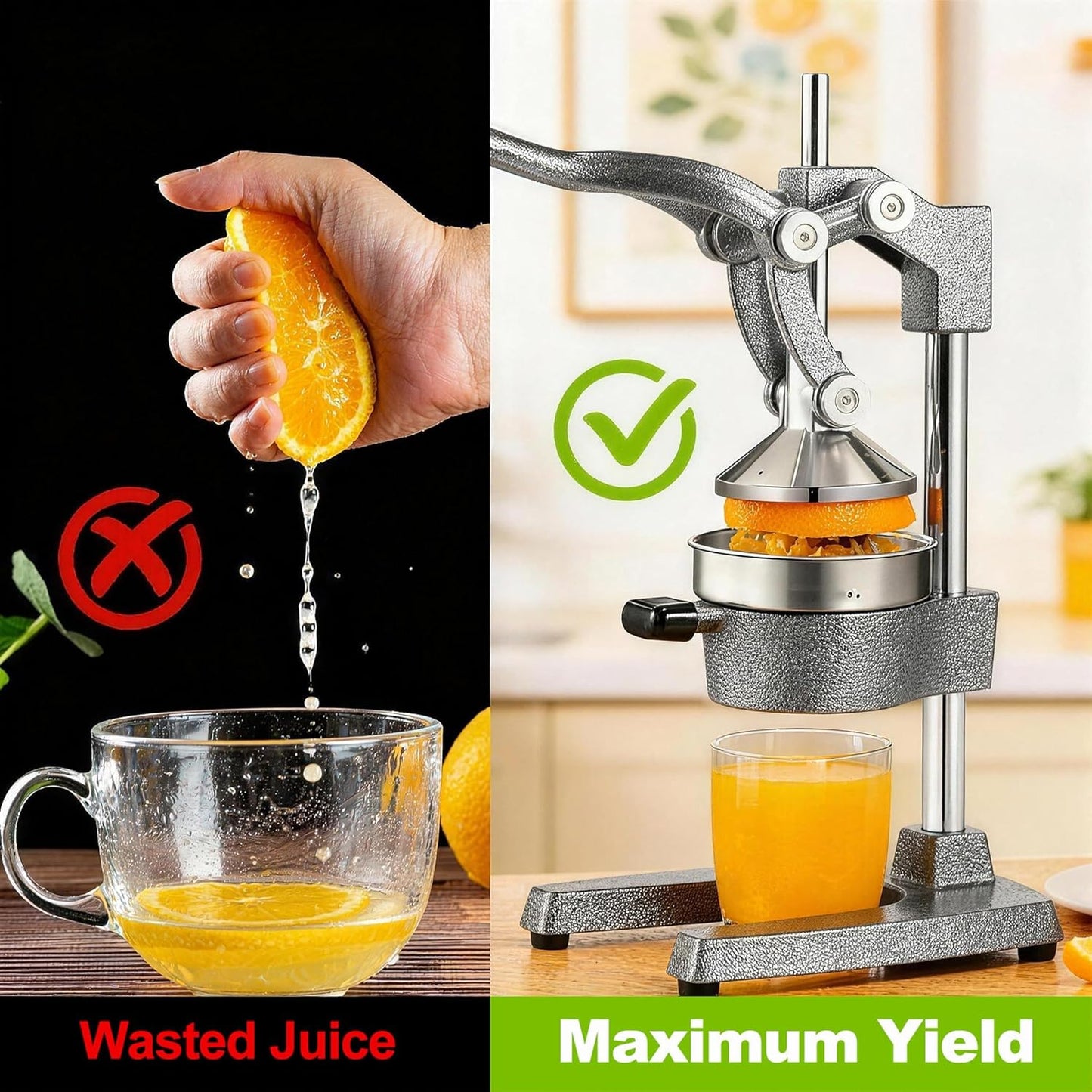 Cast Iron Citrus Juicer - 13.8LB Heavy Duty Manual Orange Press, 304 Stainless Steel Cup & Strainer, Professional Lemon Grapefruit Pomegranate Squeezer for Home Bar Kitchen, Orange
