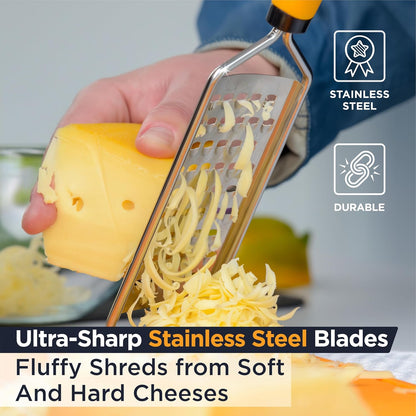 Deiss PRO Coarse Grater & Hand Held Cheese Grater - Sharp Stainless Steel Blades, Non-Slip Handle, Small Cheese Grater for Kitchen, Shredder, Dishwasher Safe