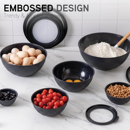COOK WITH COLOR Mixing Bowls with Lids - 12 Piece Plastic Nesting Bowls Set includes 6 Prep Bowls and 6 Lids, Microwave Safe Mixing Bowl Set, Sage Embossed - Colors B