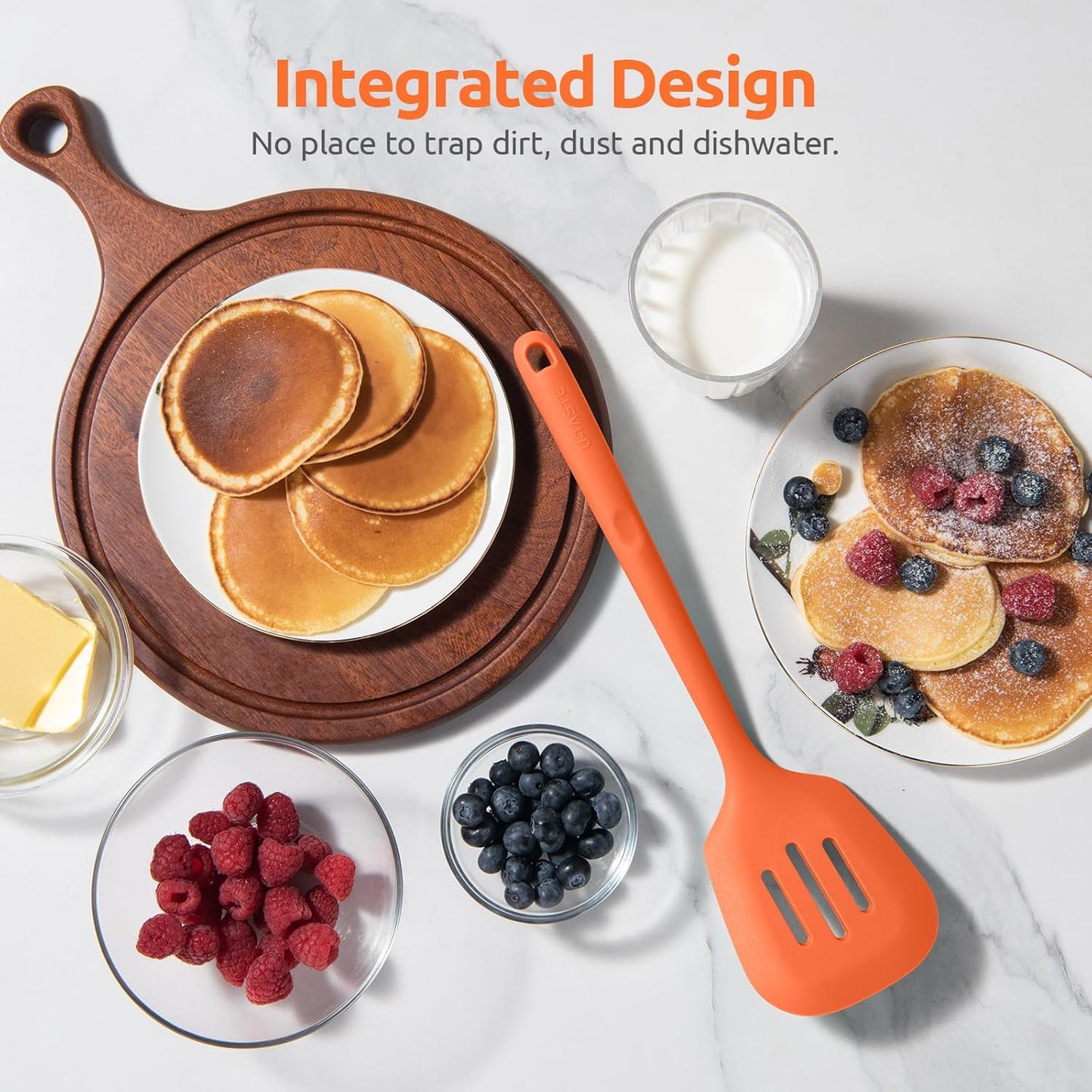 600ºF Heat Resistant Slotted Turner: U-Taste 13.6in Silicone Kitchen Spatula Flipper, 3.74in Wide Food Grade Flexible Thin Rubber Cooking Utensil for Egg, Pancake, Cookie in Nonstick Cookware (Red)